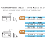 Plaquette réversible spéciale 4 coupes 19,5x12x1,5 K05 - 35° - Leman