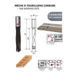 Mèche à tourillons carbure 70mm
Diamètre 12 à gauche