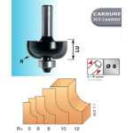 Mèche à gorge carbure IsocèleDiamètre 22 queue 8 LU11  rayon de 5 avec guide à bille