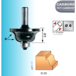 Mèche profil pour moulures décoratives carbure 2  coupes avec guide à billesQueue de 8 Diamètre 29 LU 12 Isocèle