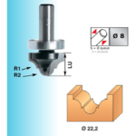 Mèche profil pour moulures décoratives carbure 2 coupes Guide à billes supérieurQueue de 8 Diamètre 22 LU 13 Leman