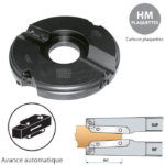 Porte outils plate bande forme tonneau à trois coupes diamètre 180
travail dessous  - Alésage 50 Isocèle