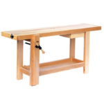 Etabli menuisier avec plateau 1500x500mm épaisseur 75mm hêtre massif avec presse verticale