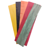 KIT 5 feuilles placages COULEUR épaisseur 9/10 largeur 12cm long 1m.
NOIR - JAUNE - BLEU- VERT - ORANGE