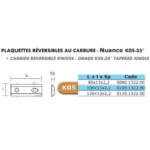 Plaquette réversible 2 coupes 100x13x2,2 KO5 - 35° 2 trous - Leman