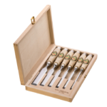 Coffret en bois Kirschen comprenant n° 6 ciseaux à bois 6-10-12-16-20-26 mm