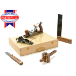 Coffret bois 5 pièces pour ébeniste comprenant 2 Rabots + équerre + trusquin + fausse équerre Faithfull