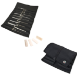 Jeu de 24 ciseaux de sculpteur en trousse tissu.