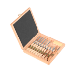 Jeu de 11 outils de sculpteur en coffret en bois comprenant 6 ciseaux et 4 couteaux et 1 pierre d'affutage