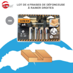 Blister de 4 mèches à défoncer droite pour défonceuse.