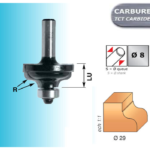 Mèche profil pour moulures décoratives carbure 2 coupes avec guide à billes, Queue de 8 Ø 29 LU 13 Leman
