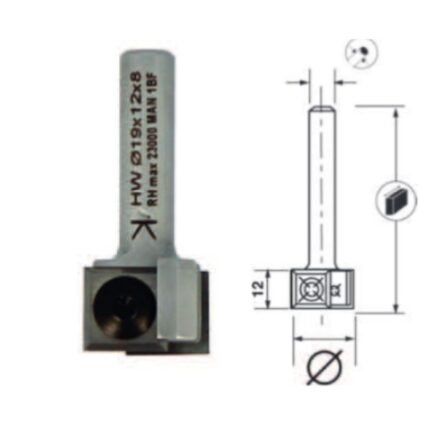 Mèche d’affleureuse à plaquettes réversibles Leman Ø 19 mm – Queue de 8 mm