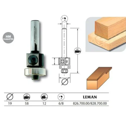 Mèche d’affleureuse à plaquettes réversibles avec guide Leman Ø 19 mm – Queue de 6 mm
