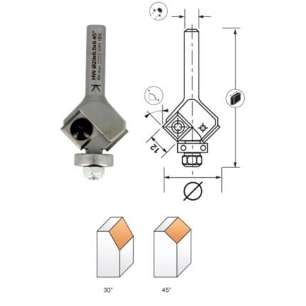Mèche d’affleureuse 45° à plaquettes réversibles avec guide Leman Ø 29 mm – Queue de 6 mm
