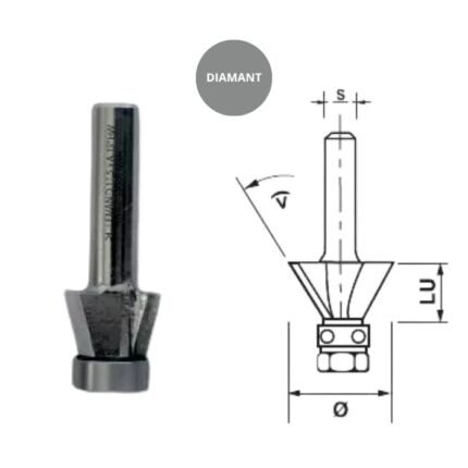 Mèche d’affleureuse diamant Leman avec roulement Ø 12,7 mm 90° – Queue de 8 mm